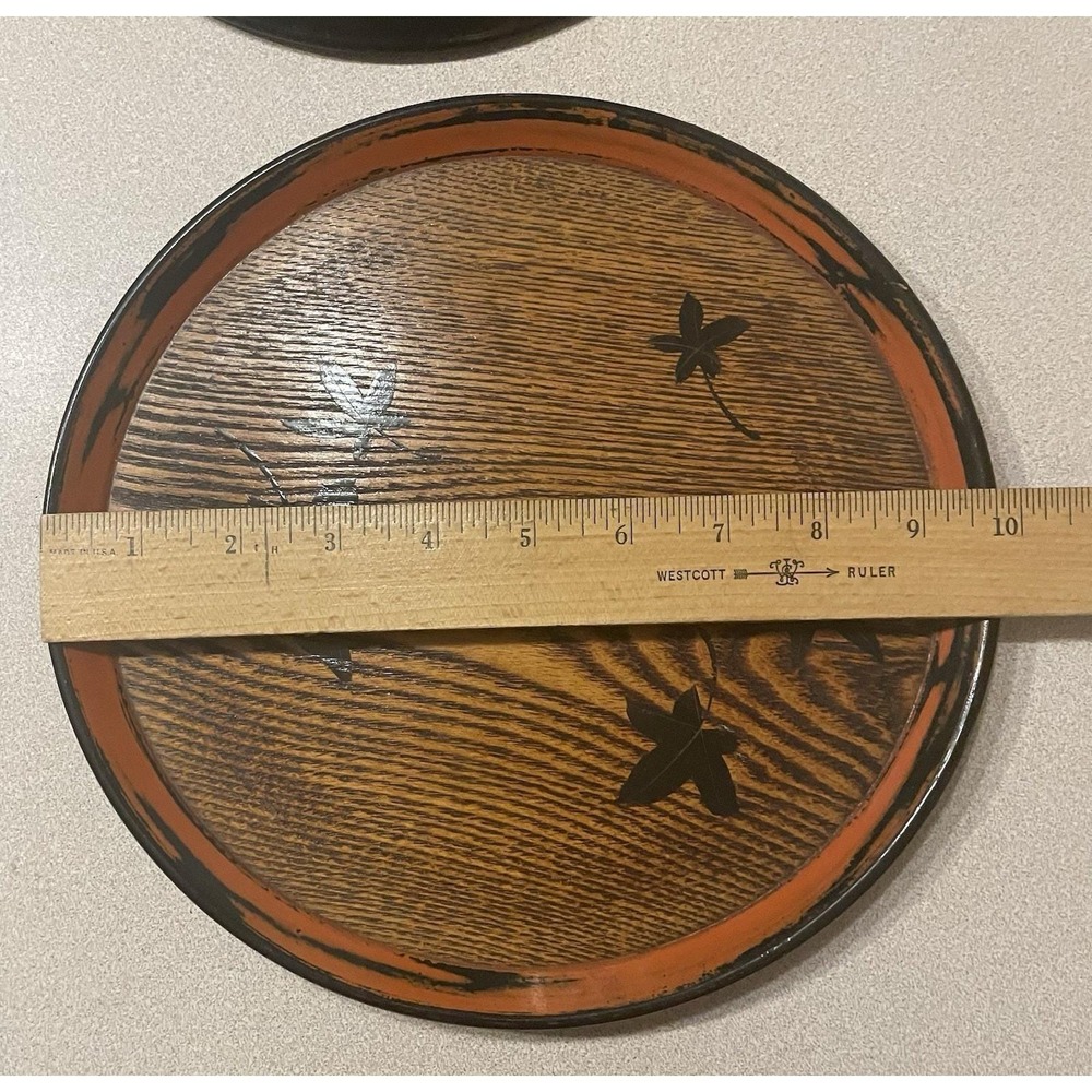 Set Of 3 Vintage Round 10" Japanese Wood Serving Tea Tray Plate Oriental Decor - Picture 14 of 16